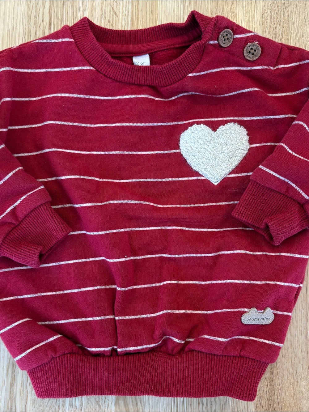 Cute Girls' Red Striped Heart Sweatshirt with Shoulder Buttons